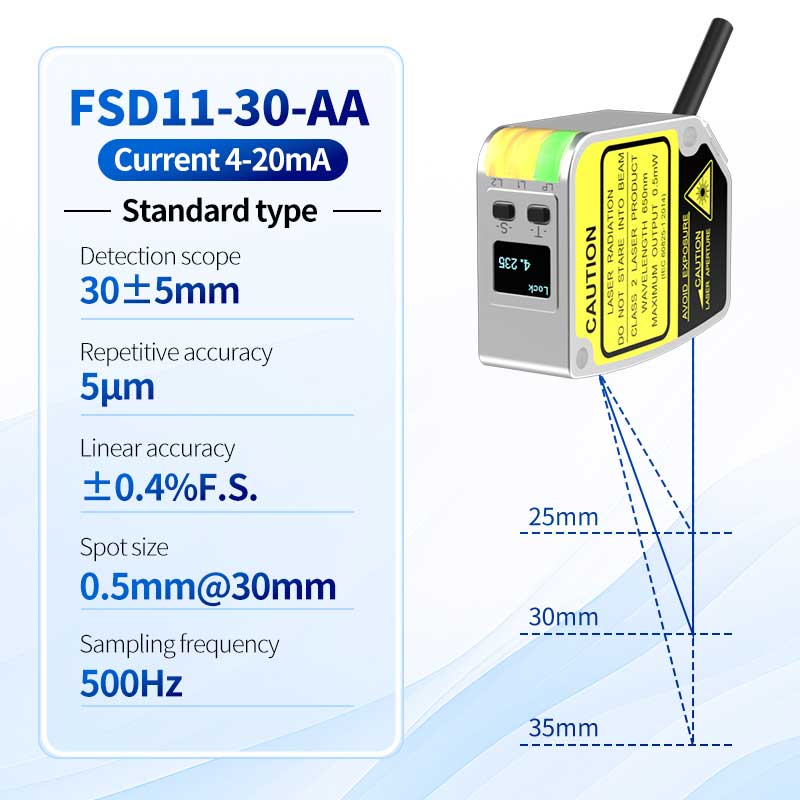 FSD11-30-AA nagy pontosságú, 0,01 mm-es lézeres elmozdulásérzékelő