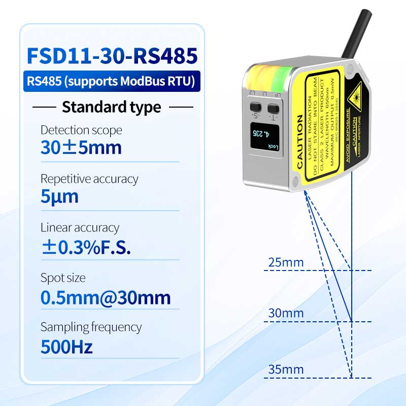 FSD11-30-RS485 Nagy pontosságú 0,01 mm-es lézeres távolságmérő érzékelő