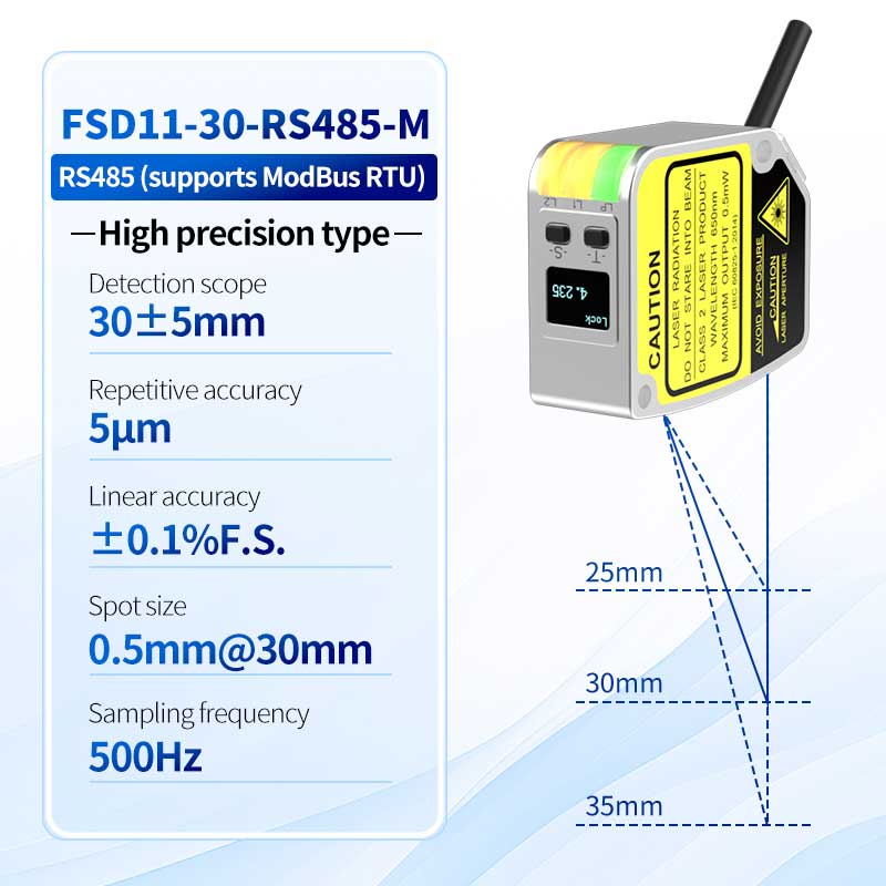 FSD11-30-RS485-M Nagy pontosságú, 0,01 mm-es lézeres távolságmérő érzékelő